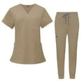 thumbnail image 1 of MLQIDK Scrubs for Women Plus Size Medical Scrubs Stretchy V-Neck Scrub Pants and Tops Scrub Joggers Nursing Scrubs with Pockets Khaki XS, 1 of 5