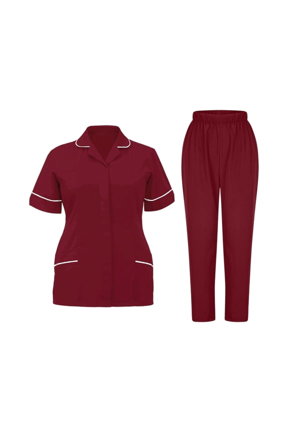 Scrubs for Women Plus Size Medical Uniforms Petite V-Neck Scrub Pants and Tops Scrubs Nursing Uniforms Tall Scrubs Sets Wine XL