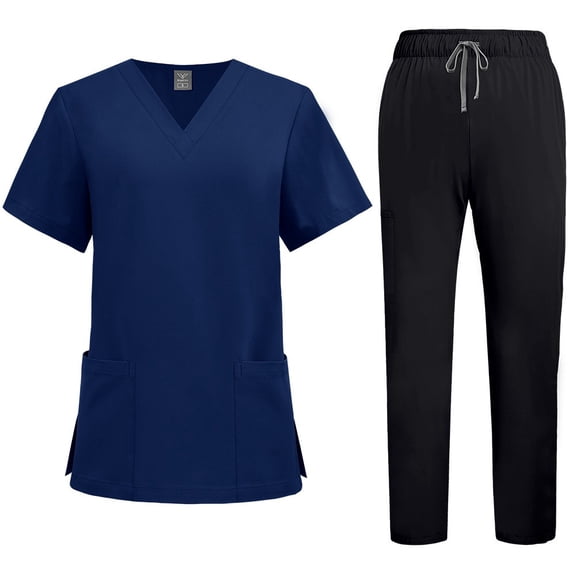 MLQIDK Scrubs for Women Plus Size Medical Uniforms Stretchy V-Neck Yoga Scrub Pants and Tops Scrub Joggers Nurse Uniforms Tall Scrubs Navy M