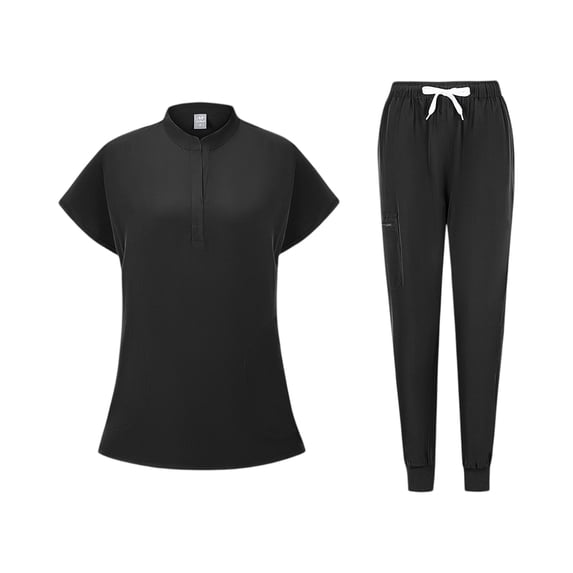 MLQIDK Scrubs for Women Plus Size Nursing Scrubs Stretchy V-Neck Scrub Pants and Tops Scrub Set Medical Uniforms Jogger Scrubs Black XL