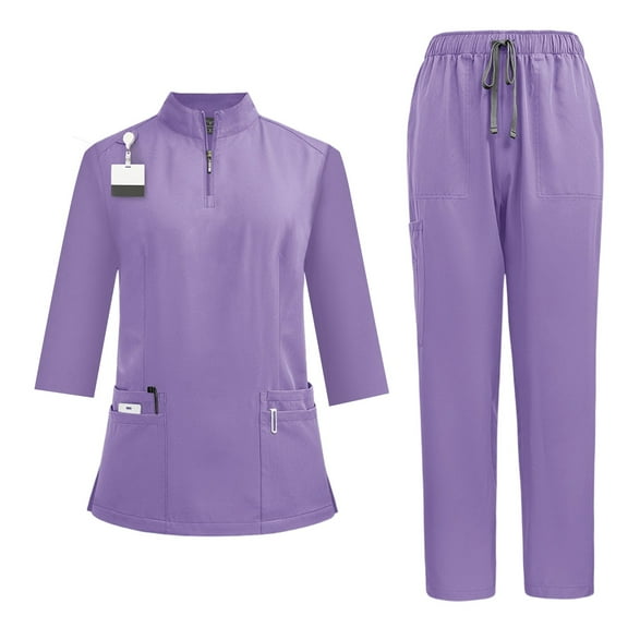 MLQIDK Scrubs for Women Plus Size Nursing Uniforms Petite V Neck Scrub Pants and Tops Medical Scrubs Scrub Set with Pockets Light Purple S