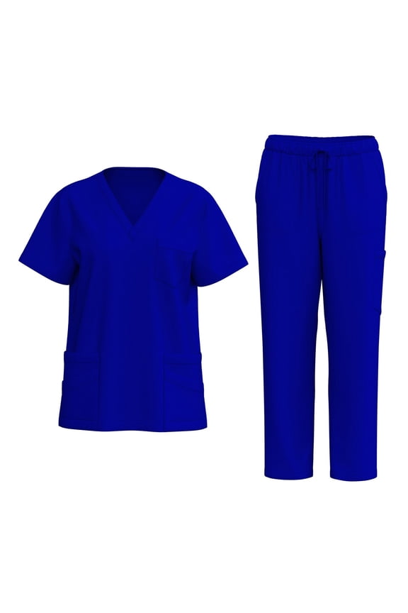 Scrubs for Women Plus Size Scrub Joggers Stretchy V-Neck Scrub Pants and Tops Nursing Uniforms Medical Scrubs with Pockets Royal Blue XXL