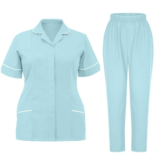 MLQIDK Scrubs for Women Plus Size Scrub Sets Petite V Neck Scrub Tops and Pants Nursing Scrubs Medical Scrubs Tall Scrubs Light Blue XL