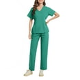 thumbnail image 1 of TQWQT Scrubs for Women Set Clearance Plus Size Nursing Uniforms Stretchy V-Neck Scrub Pants and Tops Scrub Set Medical Uniforms with Pockets Cyan XL, 1 of 5