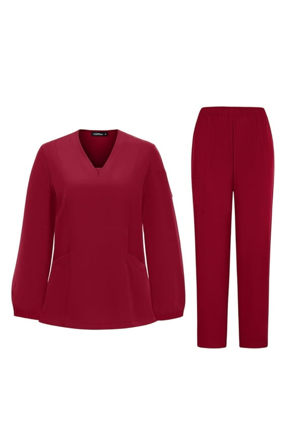 Scrubs for Women Set Plus Size Jogger Scrubs Petite V Neck Scrub Tops and Pants Nursing Top Medical Scrub Sets with Pockets Wine M