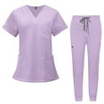 thumbnail image 1 of MLQIDK Scrubs for Women Set Plus Size Nursing Top Petite V-Neck Yoga Scrub Pants and Tops Medical Scrubs Scrub Sets Med Couture Scrubs Light Purple S, 1 of 5