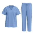 thumbnail image 1 of MLQIDK Scrubs for Women Set Plus Size Nursing Uniforms Stretchy V-Neck Scrub Tops and Pants Scrub Sets Medical Scrubs Tall Scrubs Sets Light Blue XL, 1 of 8