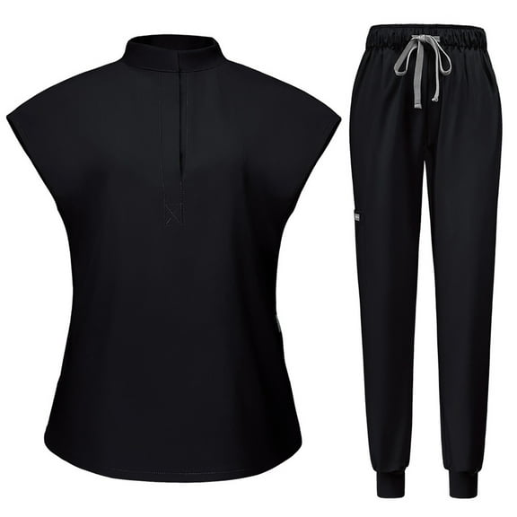 MLQIDK Scrubs for Women Set Plus Size Scrub Sets Stretchy V Neck Scrub Pants and Tops Nursing Scrubs Medical Scrubs Jogger Scrubs Black XXL