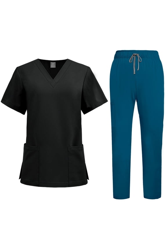 Sky Blue Scrubs Sets for Women Plus Size Scrub Set Petite V-Neck Scrub Tops and Pants Medical Uniforms Nursing Uniforms with Pockets Sky Blue S