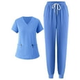 thumbnail image 1 of MLQIDK Sky Blue Scrubs Sets for Women Plus Size Scrubs Stretchy V Neck Scrub Pants and Tops Medical Scrubs Nursing Uniforms Med Couture Scrubs Sky Blue L, 1 of 5