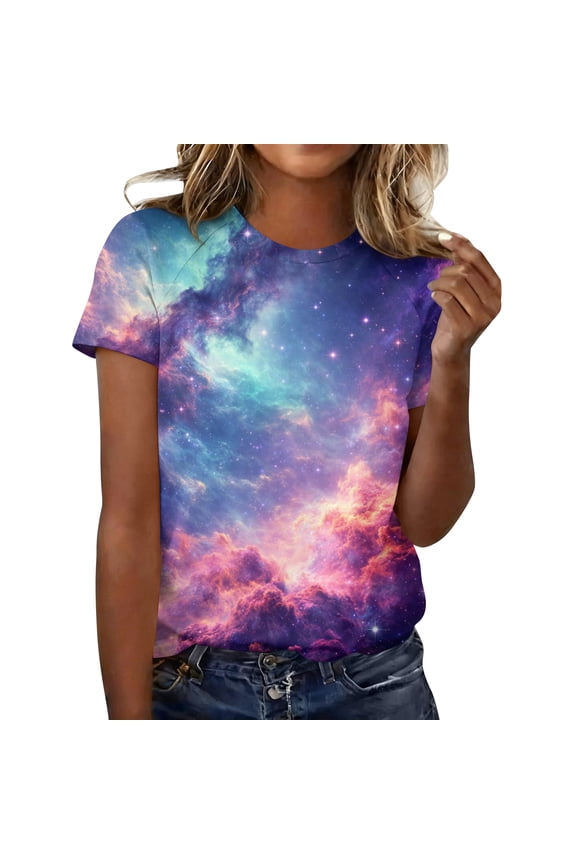 Unisex Short Sleeve Raglan T-Shirt with Cosmic Print Loose Streetwear Crew Neck Top for Casual Outings Multicolor 2XL