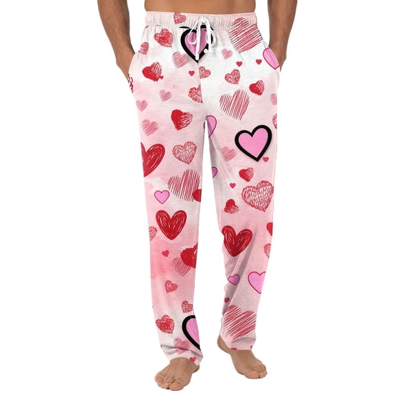 MLQIDK Valentine's Day Pajamas Women Plush Heart Print Pajama Pants Stretch Comfy Valentines Day Pj Bottoms Plus Size Valentines Pj Pants Couple Pajamas