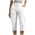 thumbnail image 1 of MLQIDK White Cargo Capri Pants for Women Lounge Pants Knee Length Elastic Waist Light Weight Pants Dressy Casual Pedal Pushers with Pockets White L, 1 of 4