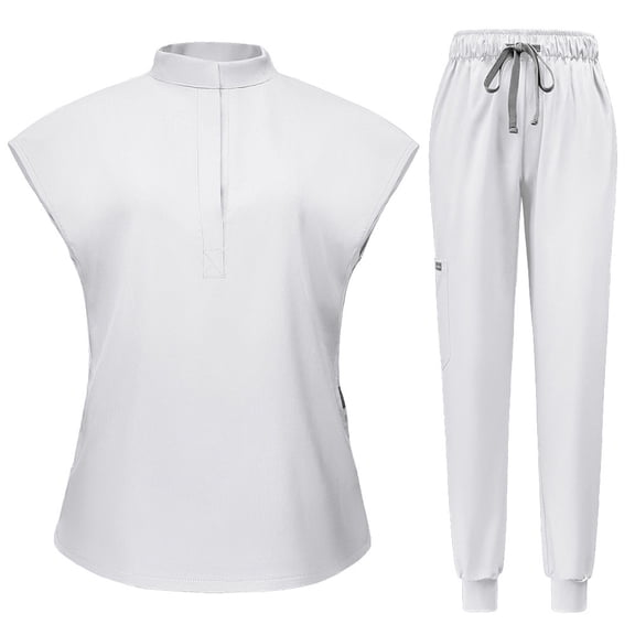 MLQIDK White Scrubs Sets for Women Plus Size Scrub Joggers Stretchy V-Neck Scrub Pants and Tops Nursing Scrubs Medical Scrubs Med Couture Scrubs White XXL