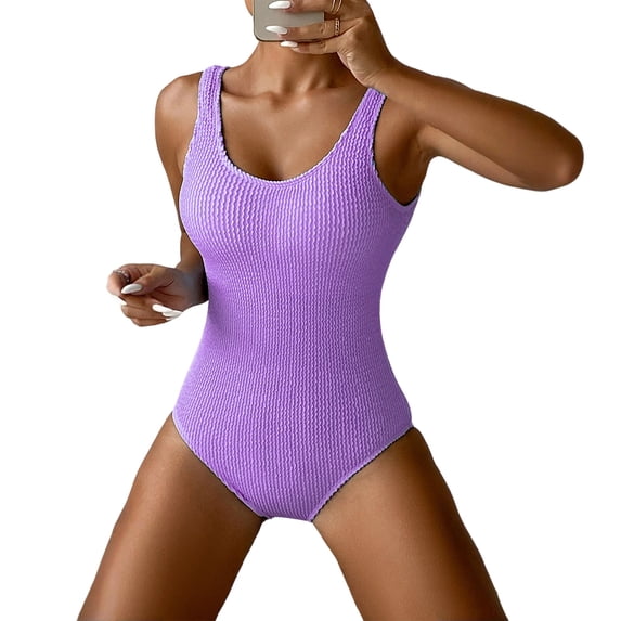 MLQIDK Women One Piece Swimsuit Candy Color Tummy Control Push Up Full Coverage Ruched Modest Swimwear Square Neck Bathing Suit 2026 Purple Pink L