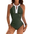 thumbnail image 1 of MLQIDK Women One Piece Swimsuit Deep V Neck Tummy Control Push Up Bathing Suit Slimming Ruched Full Coverage Swimwear with Adjustable Straps Army Green M, 1 of 4