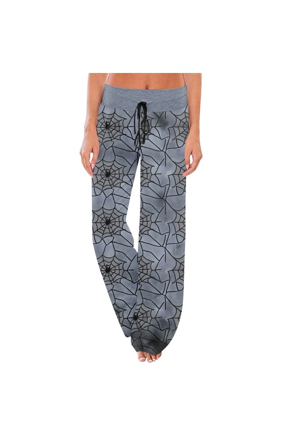 Women Plus Size Halloween Pjs Halloween Loose fit Pumpkin Bat Ghost Print Pajama Pants Elastic Waist Drawstring Pajamas Funny Fall Pjs