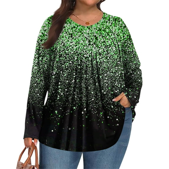 TQWQT Women Plus Size Tops 4x-5x Fall Long Sleeve Blouses Ethnic Floral Graphic T-Shirt V Neck Shirts Large Casual Fall Clothes Green 5XL