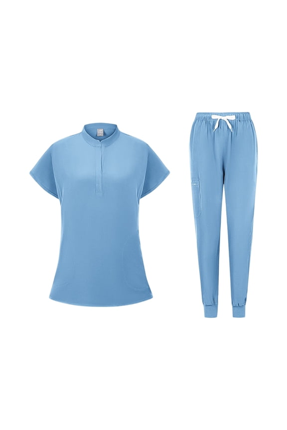 Women Scrubs Sets Plus Size Jogger Scrubs Petite V Neck Scrub Pants and Tops Nursing Uniforms Medical Scrub Sets with Pockets Light Blue L