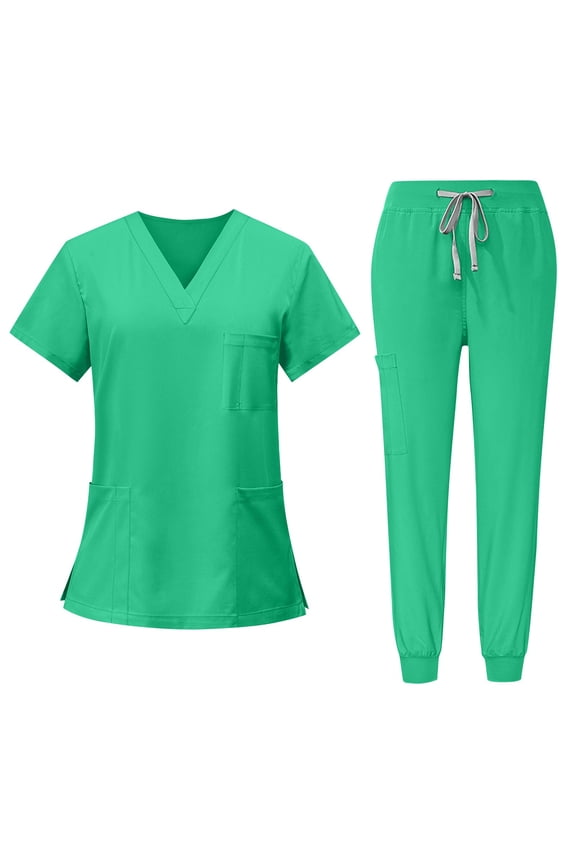 Women Scrubs Sets Plus Size Medical Uniforms Petite V-Neck Yoga Scrub Pants and Tops Scrub Sets Nursing Uniforms Med Couture Scrubs Army Green L