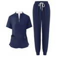 thumbnail image 1 of MLQIDK Women Scrubs Sets Plus Size Nurse Uniforms Stretchy V Neck Yoga Scrub Pants and Tops Medical Scrubs Scrub Joggers Med Couture Scrubs Dark Blue L, 1 of 7