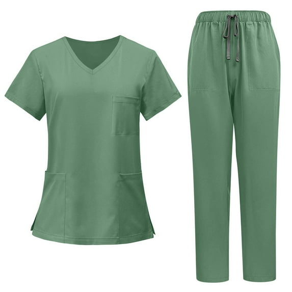 MLQIDK Women Scrubs Sets Plus Size Scrub Joggers Stretchy V-Neck Scrub Tops and Pants Nursing Uniforms Medical Uniforms with Pockets Green XXXXXL