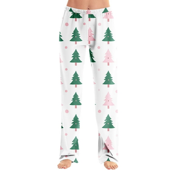 MLQIDK Women's Christmas Pajama Bottoms Christmas Pjs Pants Comfy Baggy Pajama Pants Christmas Santa Xmas Tree Snowflake Funny Bottoms Plus Size Sleep Drawstring Sleepwear