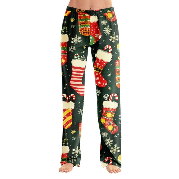 MLQIDK Women's Christmas Pajama Bottoms Comfy Pj Pants Funny Christmas Pajama Pants Funny Christmas Santa Xmas Tree Snowflake Pajama Bottom Plus Size Plaid Drawstring Couple Pajamas