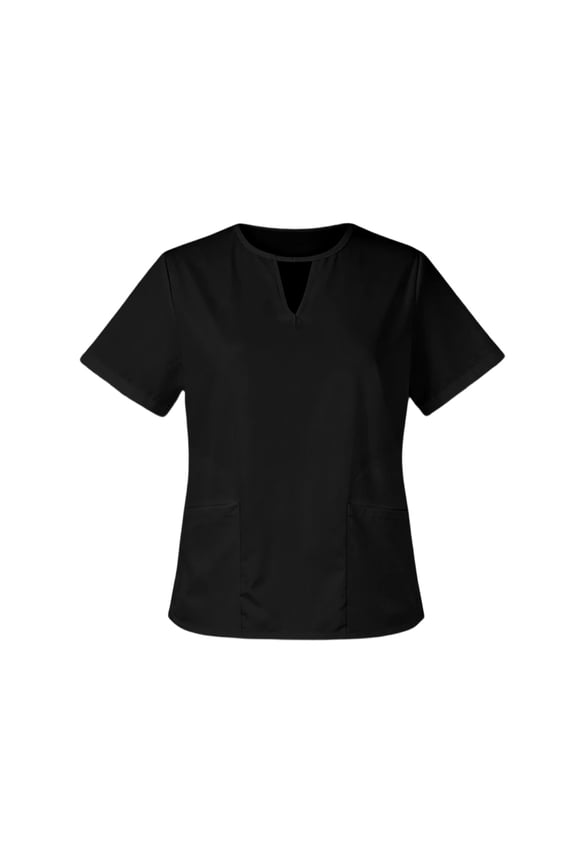 Women's Scrubs Top Scoop Neck Short Sleeve Work Shirt with Mesh and Functional Pockets for Healthcare Professionals Black M