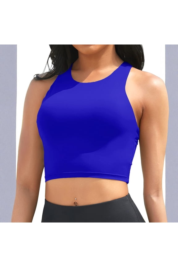 Women's U-Neck Halter Backless Swim Top with Built-in Bra Sports Bra Style Bikini Set High Waisted Cutout Bathing Suit 2026 Summer Beach Wear Blue M