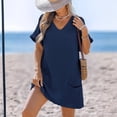thumbnail image 1 of MLQIDK Women's V Neck Pocket Knit Swim Dress Casual Solid Color Beach Cover Up Bathing Suit Modest Long Sleeve Swimwear 2026 Plus Size Navy S, 1 of 6