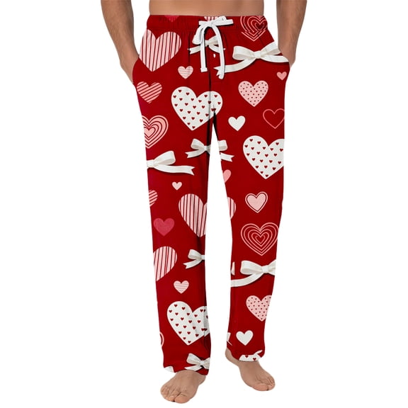 MLQIDK Women's Valentine's Day Heart Print Pajama Pants Valentines Day Valentines Pjs Casual Drawstring Funny Pj Pants Valentine's Day Plus Size Funny Bottoms Comfy Plush Sleepwear
