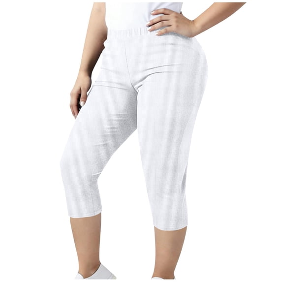 MLQIDK Womens Capris for Summer Plus Size Yoga Capri Pants Knee Length High Waisted Lightweight Leggings Dressy Casual Yoga Capris with Pockets White 3XL