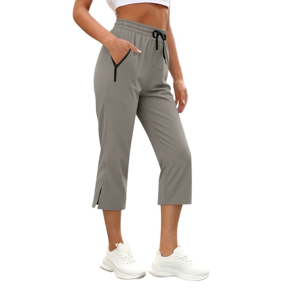 MLQIDK Womens Capris for Summer Elastic Waist Crop Capri Pants Knee Length Capris Pedal Pushers with Pockets Light Gray 2XL