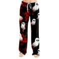 thumbnail image 1 of MLQIDK Womens Halloween Pumpkin Bat Ghost Print Pajama Plus Size Lounge Halloween PJ Pants Drawstring Elastic Waist Loose fit Fall Pjs Sleepwear, 1 of 4