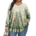 thumbnail image 1 of TQWQT Womens Plus Size Fall Tops Cute Plus Size Womens Boho Tops V Neck Floral Print Long Sleeves Tee Dressy Casual Blouses Loose Fit Clothes for Women Light Green 4XL, 1 of 5