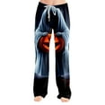thumbnail image 1 of MLQIDK Womens Plus Size Halloween Pjs Halloween Loose fit Pumpkin Bat Ghost Print Pajamas Drawstring Elastic Waist Halloween PJ Pants Funny Fall Pjs, 1 of 4