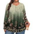 thumbnail image 1 of MLQIDK Womens Plus Size Tops 4x-5x Trendy Long Sleeve Shirts Boho Tops Ethnic Floral Graphic T-Shirt V Neck Shirts Loose Casual Womens Clothing Green 4XL, 1 of 5
