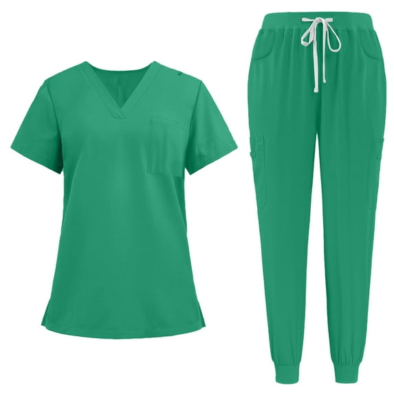 MLQIDK Womens Scrub Sets Plus Size Medical Scrub Sets Petite V-Neck Yoga Scrub Pants and Tops Scrubs Nursing Uniforms with Pockets Mint Green XL