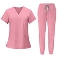 thumbnail image 1 of MLQIDK Womens Scrub Sets Plus Size Scrub Joggers Petite V-Neck Yoga Scrub Pants and Tops Medical Scrubs Nursing Scrubs Med Couture Scrubs Pink XL, 1 of 4