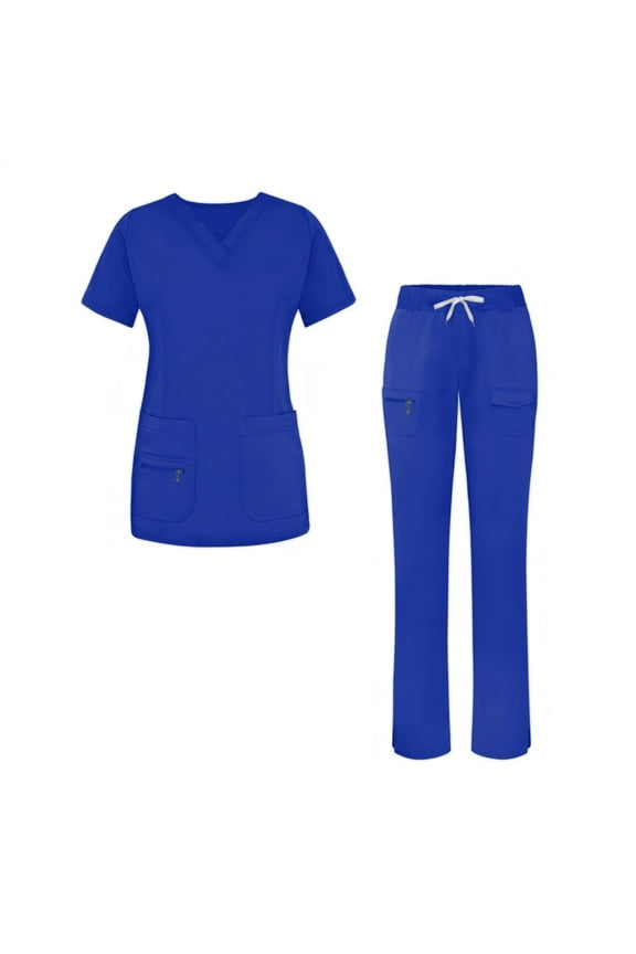 Womens Scrub Sets Plus Size Scrub Set Stretchy V-Neck Scrub Tops and Pants Medical Uniforms Nursing Top Scrubs for Tall Women Royal Blue L