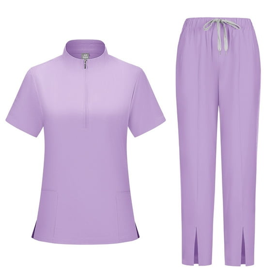 MLQIDK Womens Scrub Sets Plus Size Scrub Sets Petite V Neck Scrub Tops and Pants Nursing Uniforms Medical Uniforms Scrubs for Tall Women Light Purple M