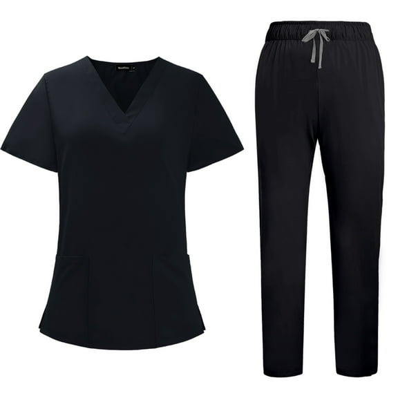 MLQIDK Womens Scrubs Plus Size Jogger Scrubs Stretchy V-Neck Yoga Scrub Pants and Tops Nursing Scrubs Medical Scrubs Clothing Set for Women Black M