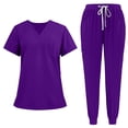 thumbnail image 1 of MLQIDK Womens Scrubs Plus Size Medical Scrub Sets Stretchy V-Neck Scrub Tops and Pants Nursing Top Scrub Joggers Scrubs for Tall Women Purple S, 1 of 9