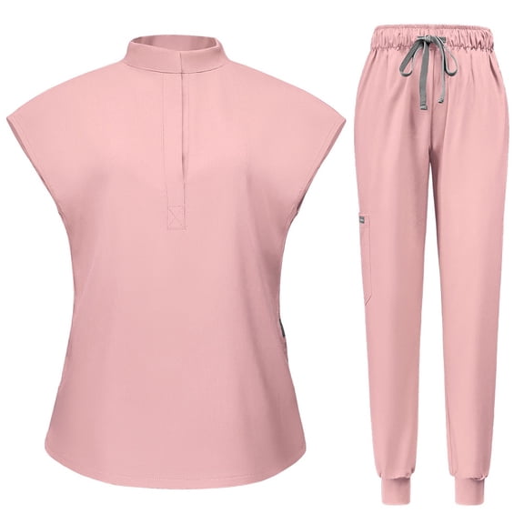 MLQIDK Womens Scrubs Plus Size Medical Scrubs Petite V Neck Yoga Scrub Pants and Tops Scrubs Nursing Top Tall Scrubs Sets Pink M