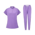 thumbnail image 1 of MLQIDK Womens Scrubs Plus Size Medical Uniforms Stretchy V Neck Scrub Tops and Pants Scrub Sets Nursing Top with Pockets Light Purple S, 1 of 4