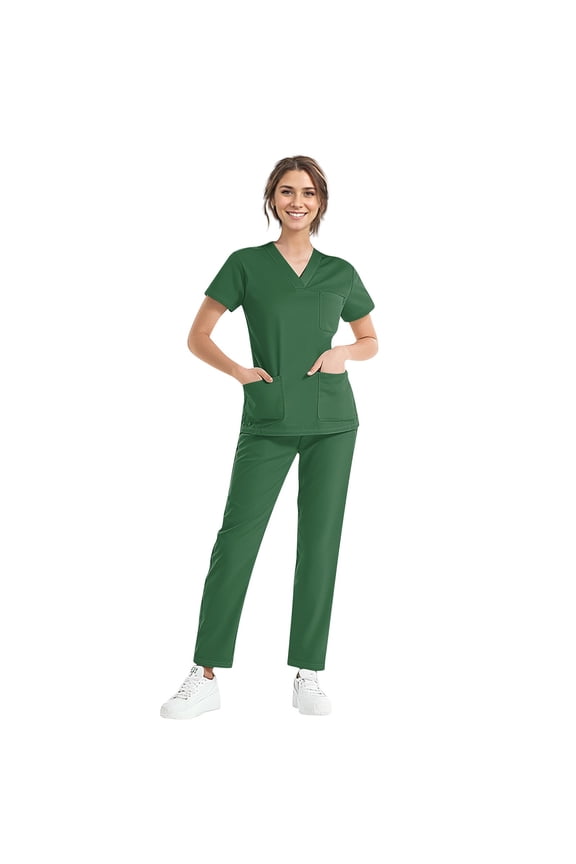 Womens Scrubs Plus Size Medical Uniforms Stretchy V-Neck Yoga Scrub Pants and Tops Scrub Sets Nursing Uniforms with Pockets Dark Green XXXL