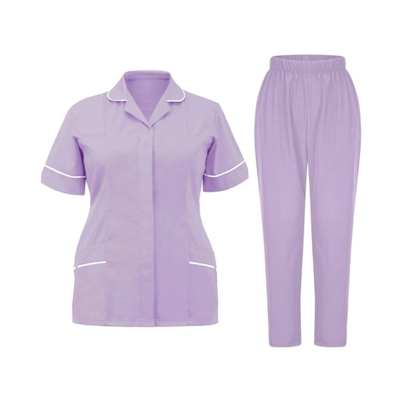 MLQIDK Womens Scrubs Plus Size Nurse Uniforms Stretchy V-Neck Scrub Pants and Tops Scrub Joggers Medical Scrub Sets Scrubs for Tall Women Purple XXL