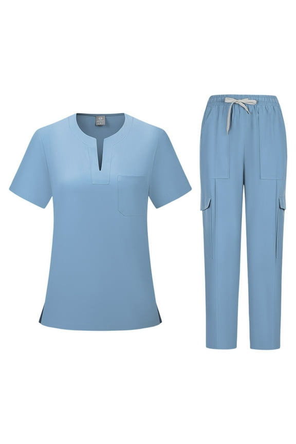 Womens Scrubs Plus Size Nurse Uniforms Stretchy V Neck Scrub Tops and Pants Scrubs Medical Uniforms Uniformes De Enfermeras De Mujer Light Blue XXL