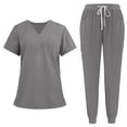 thumbnail image 1 of MLQIDK Womens Scrubs Plus Size Nursing Uniforms Stretchy V Neck Scrub Tops and Pants Medical Scrub Sets Scrubs with Pockets Gray XXL, 1 of 9
